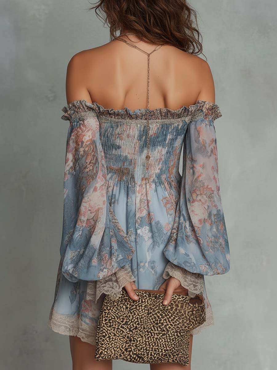 June | Romantic Floral Off-Shoulder Ruched Mini Dress