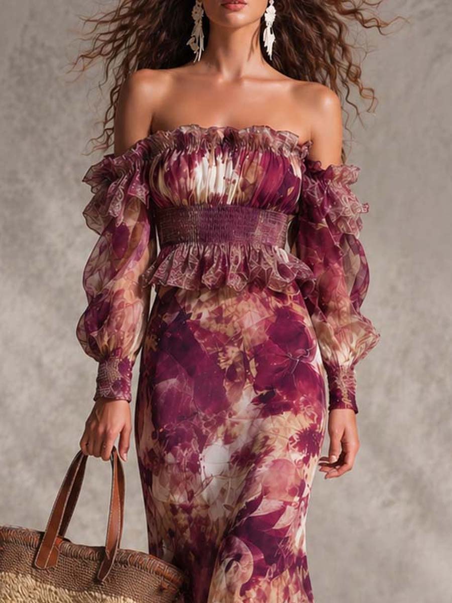 Charlie | Rose Pink Floral Off-Shoulder Maxi Dress