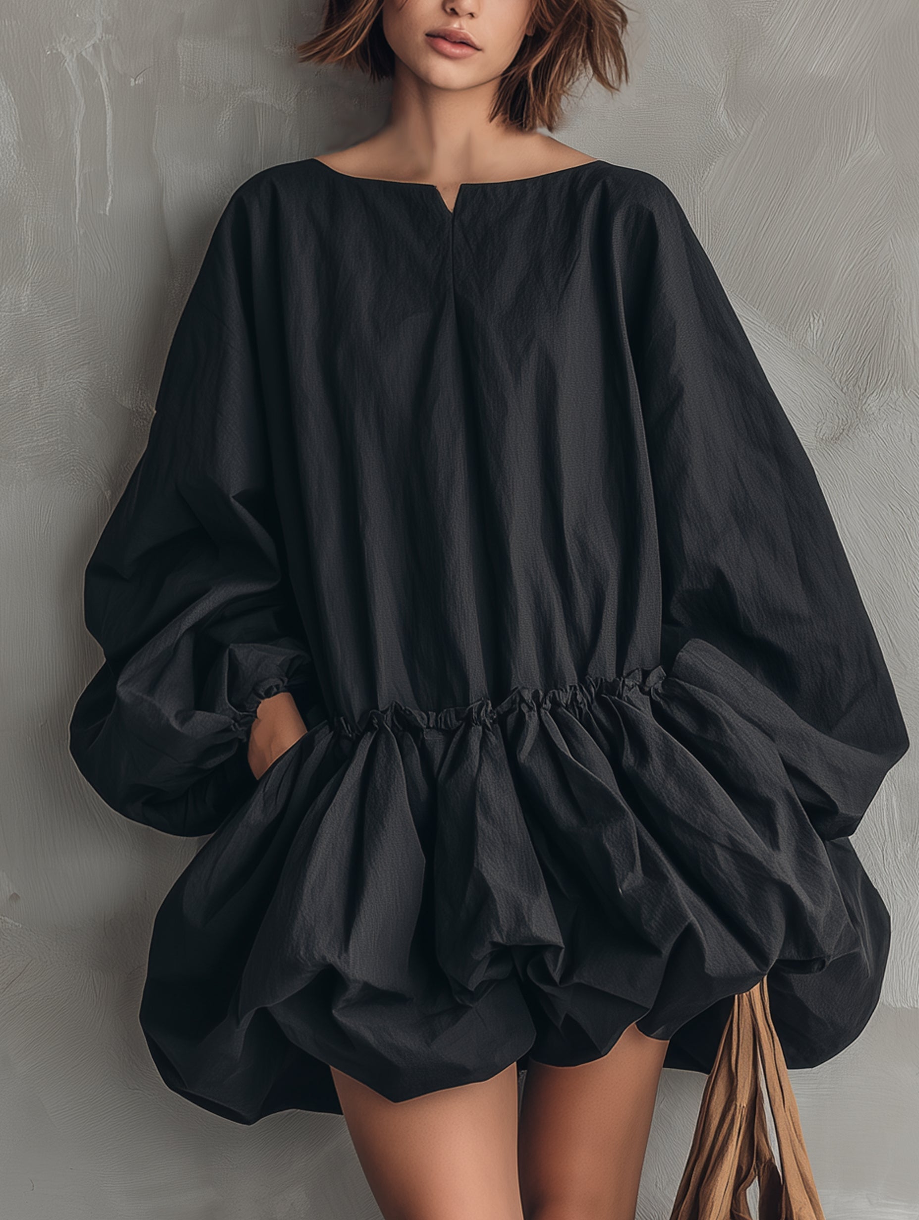 Sophie | Round-Neck Long-Sleeve Ruffled Hem Mini Dress