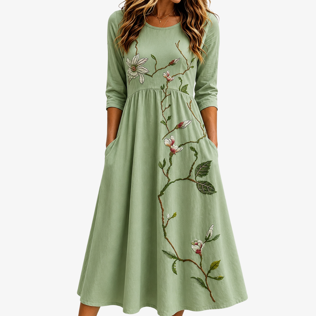 Hazel | Willow Bloom Sage Botanical Midi Dress