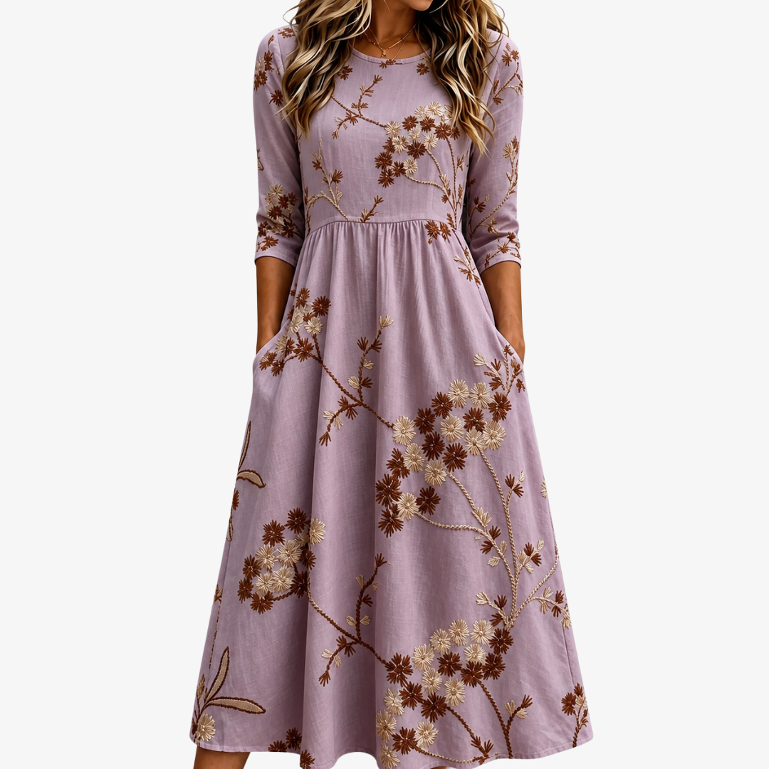 Skylar | Heather Meadow Lavender Floral Pocket Midi Dress