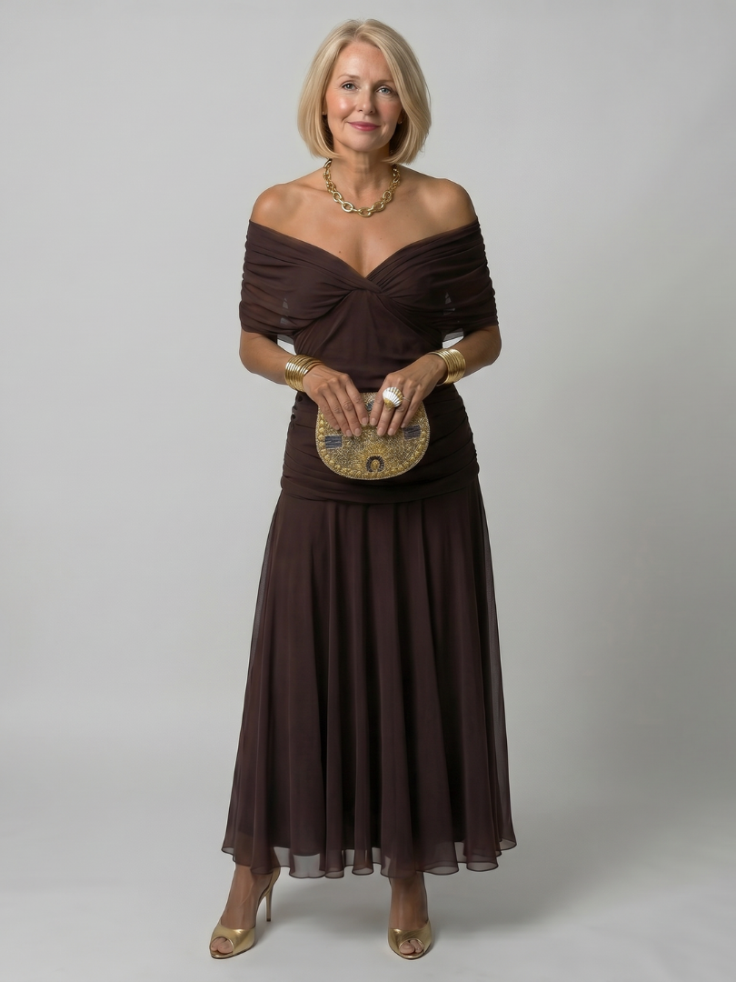 Giselle | Off Shoulder Flow Midi Dress