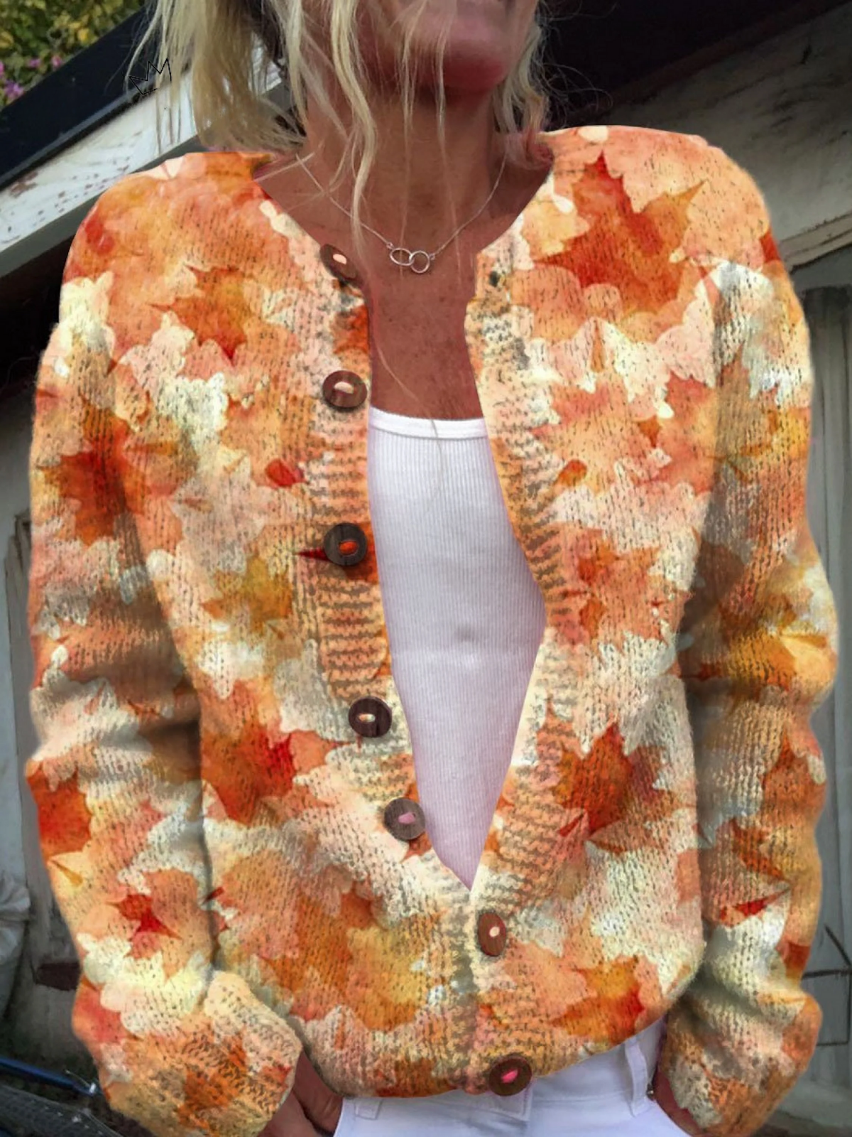 Ella | Autumn Maple Leaf Print Cardigan