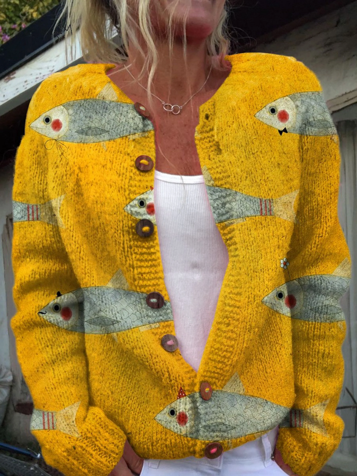 Olivia | Whimsical Fish Print Cardigan