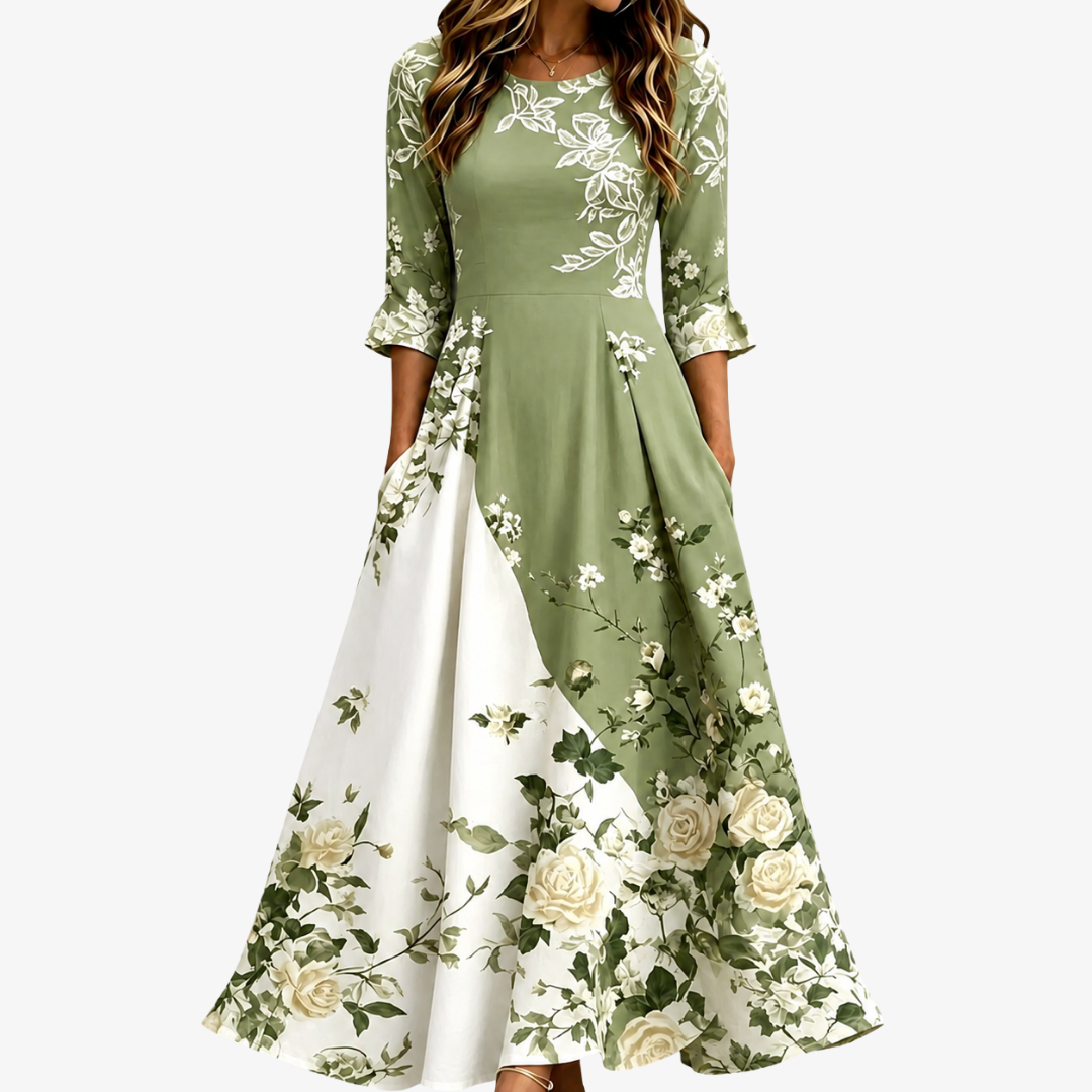 Hannah | Sage Garden Rose Floral Pocket Maxi Dress