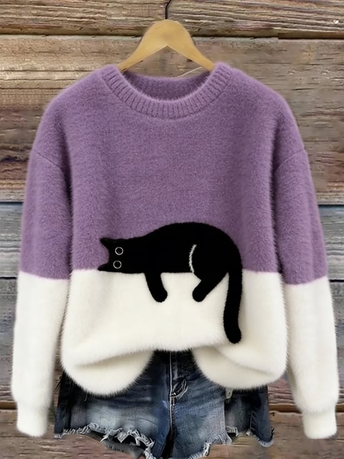 Olivia | Elegant Cat Print Oversized Sweater
