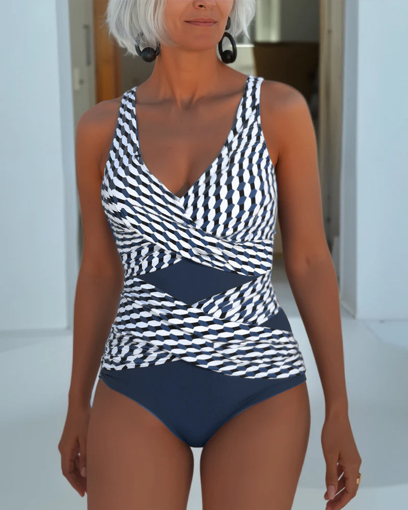Olivia | Geometric Wrap One-Piece Swimsuit