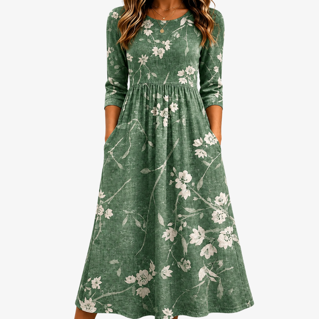 Willow | Evergreen Bloom Relaxed Floral Pocket Midi Dress