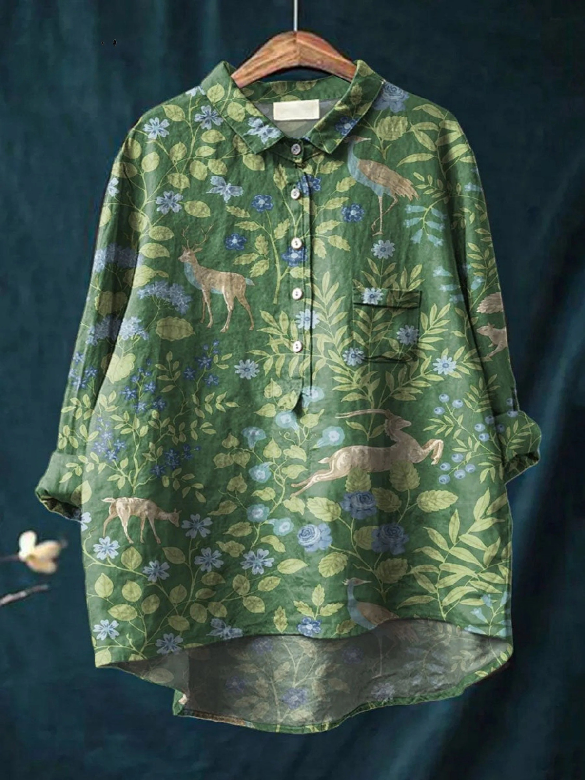 Georgia | Vintage Floral and Animals Art Print Casual Shirt