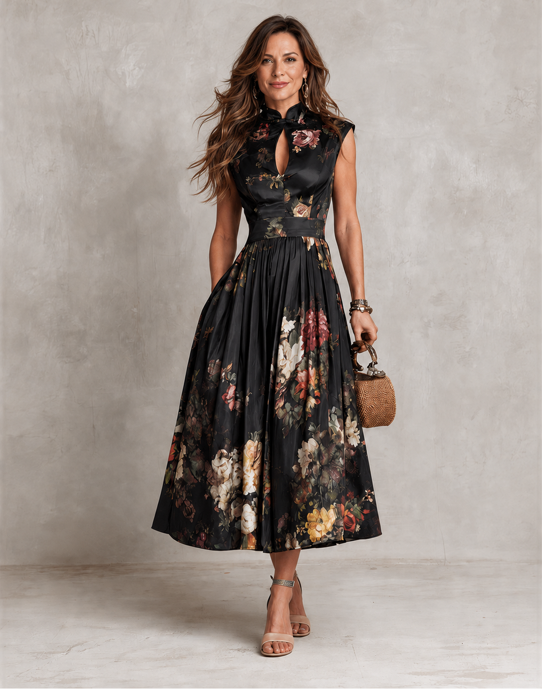 Mia | Keyhole Pleated Satin Dress