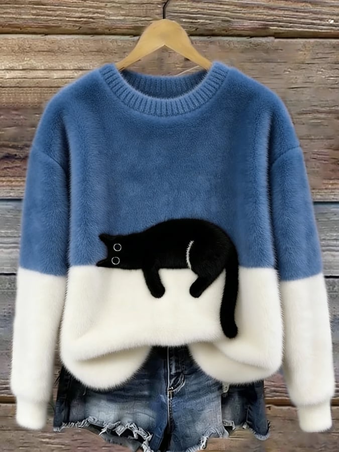 Olivia | Elegant Cat Print Oversized Sweater