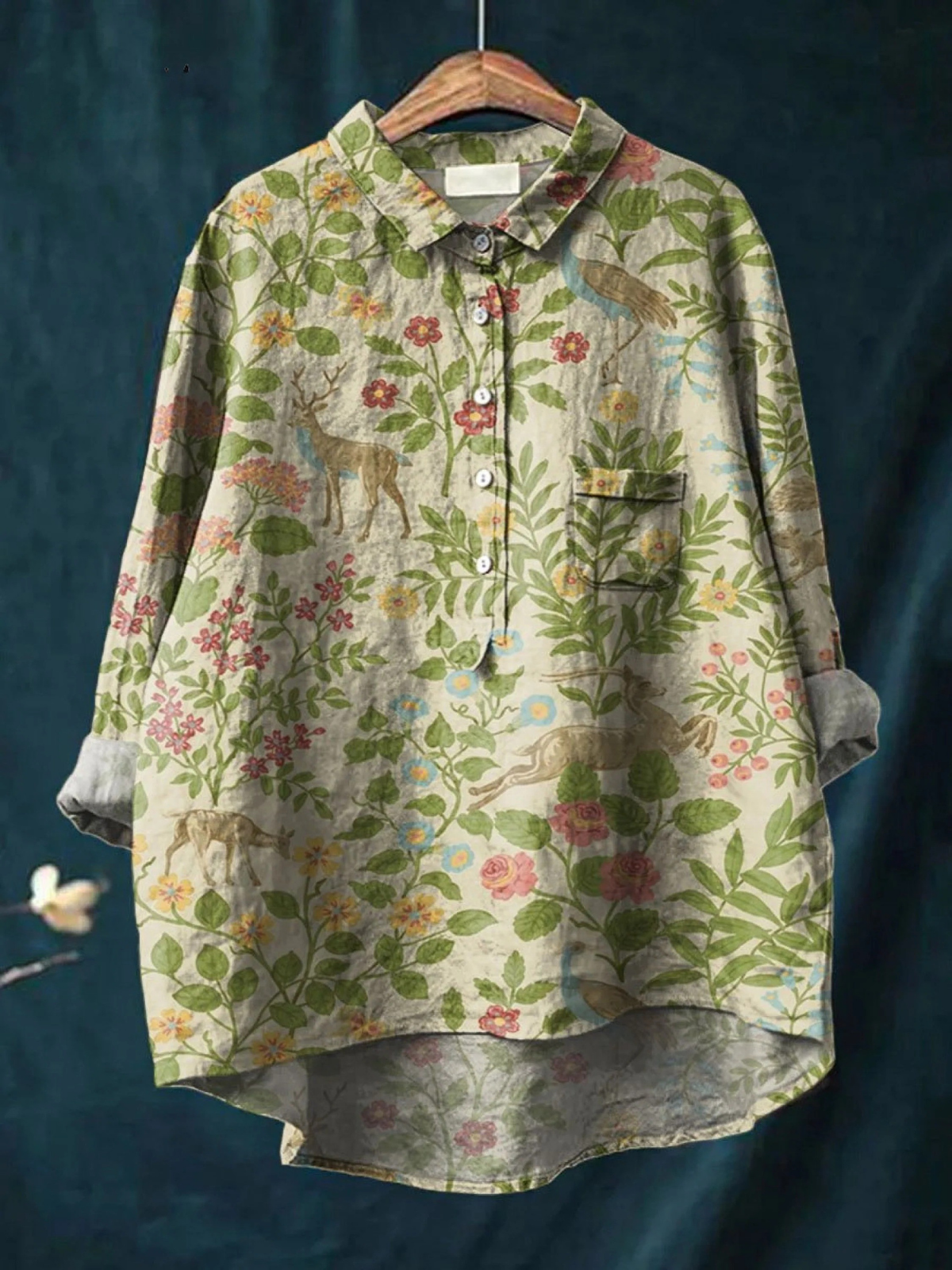 Georgia | Vintage Floral and Animals Art Print Casual Shirt
