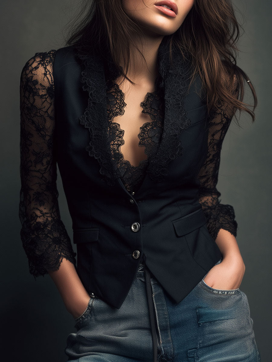Vittoria | Lace-Sleeve Blazer