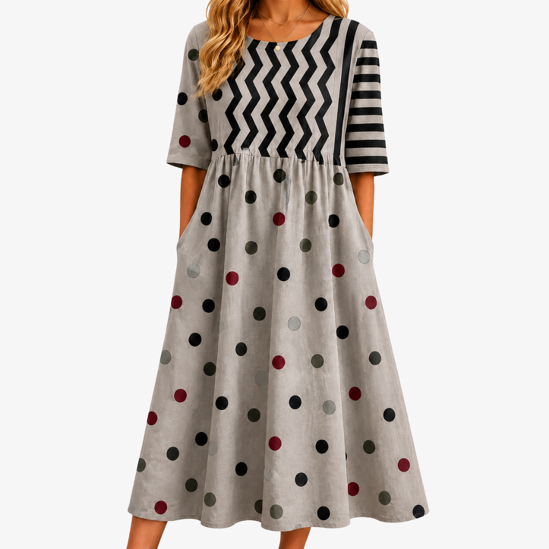 Quinn | Modern Charm Mixed-Print Pocket Midi Dress