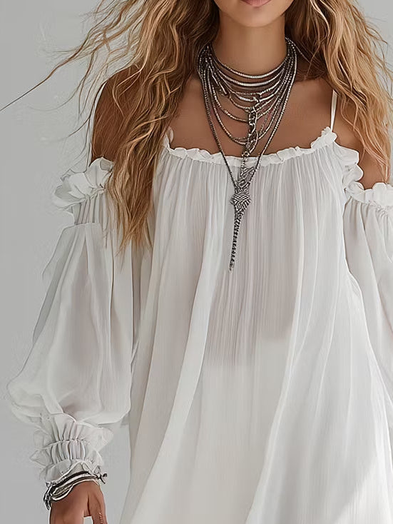 Daniela | Flowing Bohemian Off-The-Shoulder Mini Dress