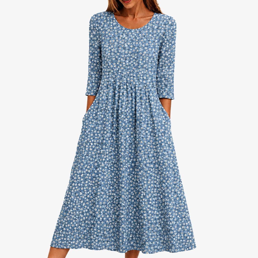 Naomi | Blue Meadow Easy-Wear Floral Pocket Midi Dress