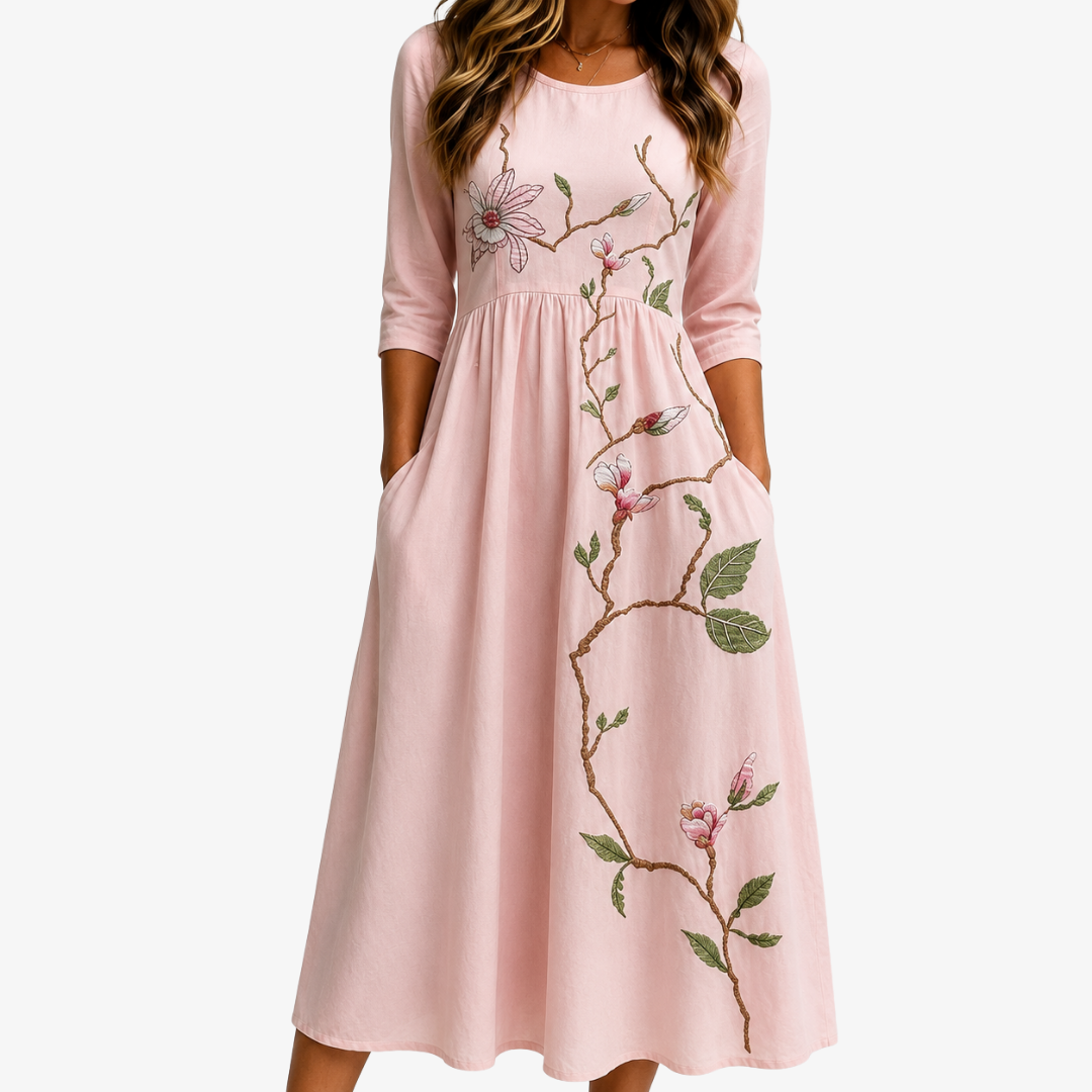 Peyton | Blush Magnolia Garden Botanical A-Line Midi Dress