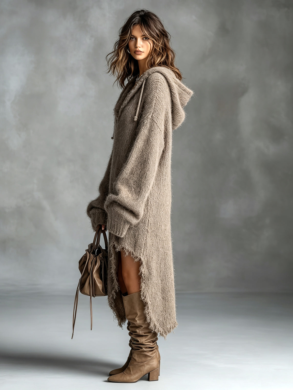 Hazel | Fuzzy Knit Hooded Midi Dress