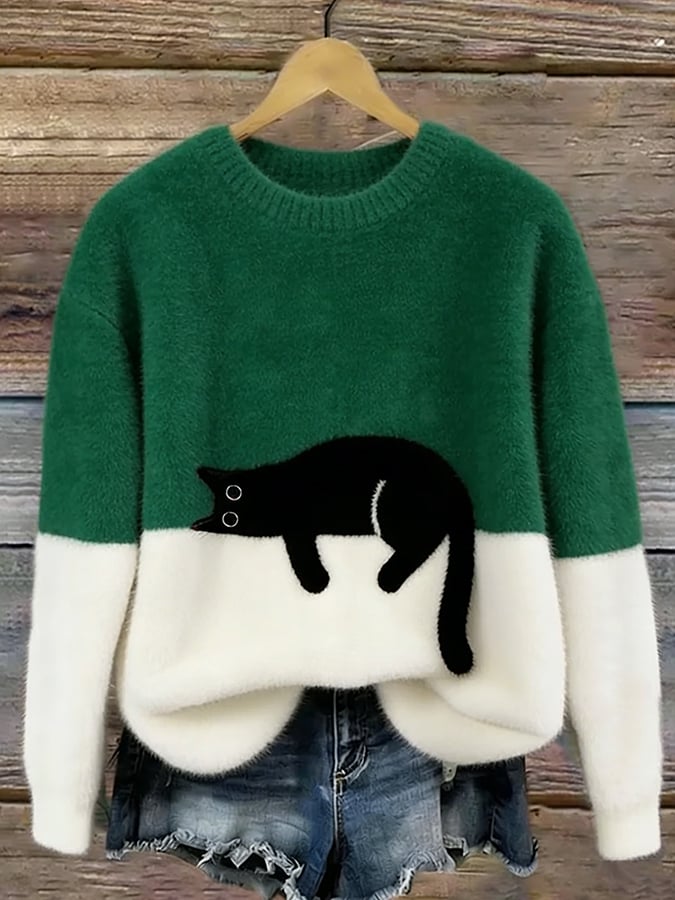 Olivia | Elegant Cat Print Oversized Sweater