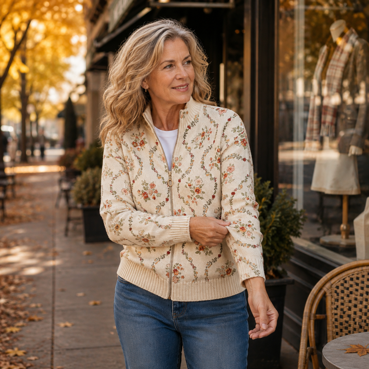 Olivia | Delicate Floral Vine Zip Cardigan