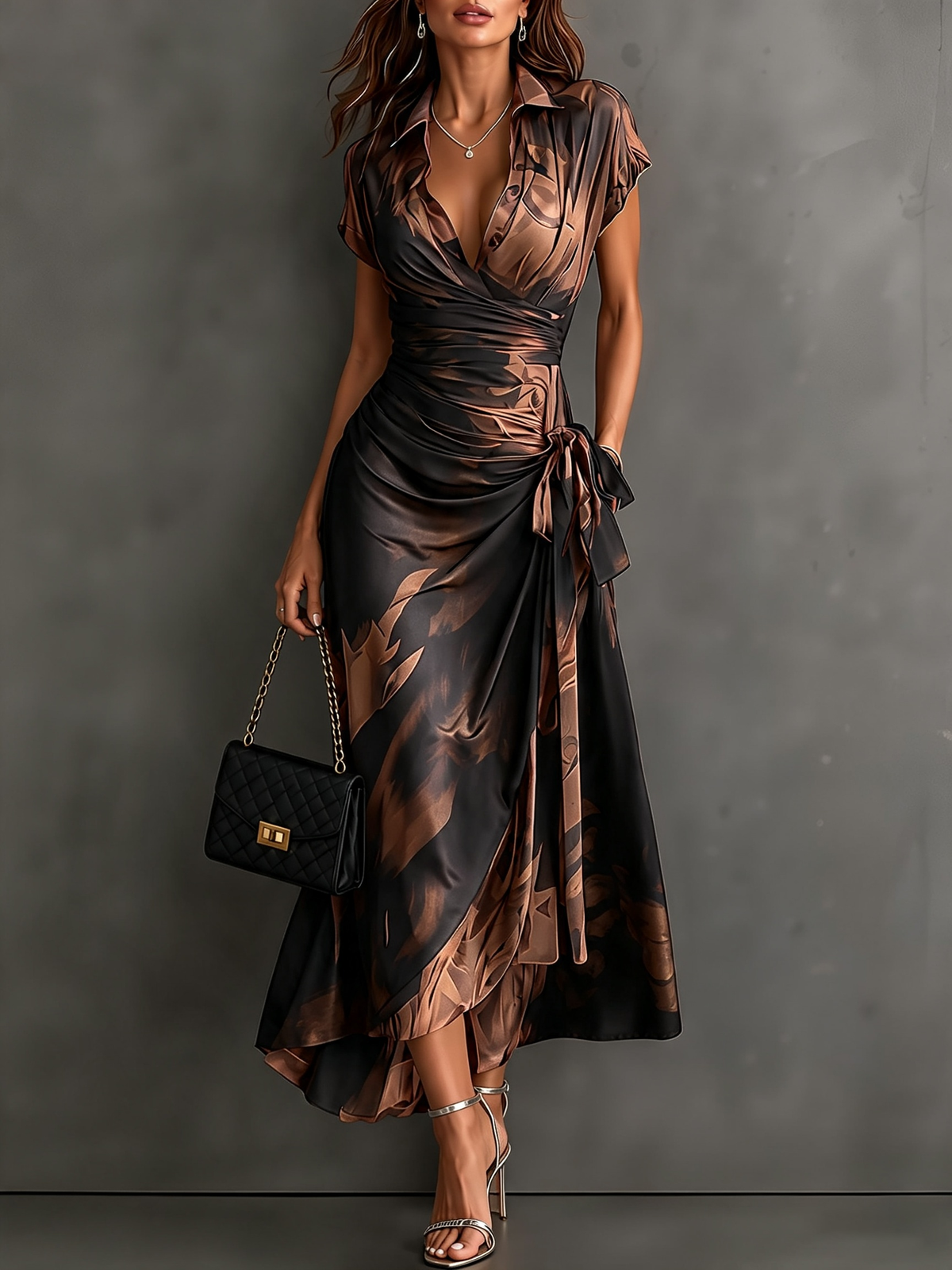 Francesca | Abstract Print Midi Wrap Dress