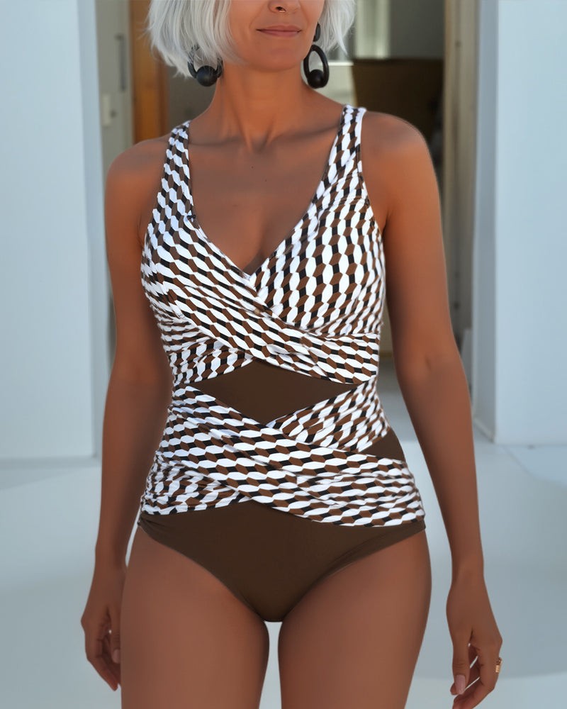 Olivia | Geometric Wrap One-Piece Swimsuit