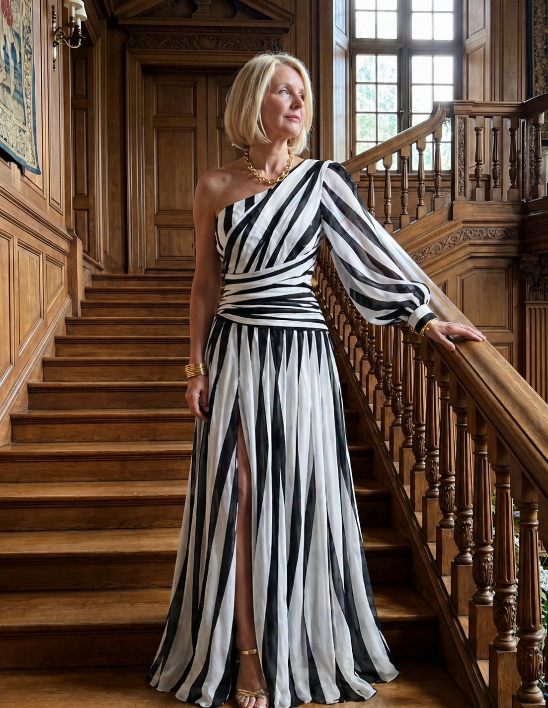 Lucia | One-Shoulder Striped Maxi Dress