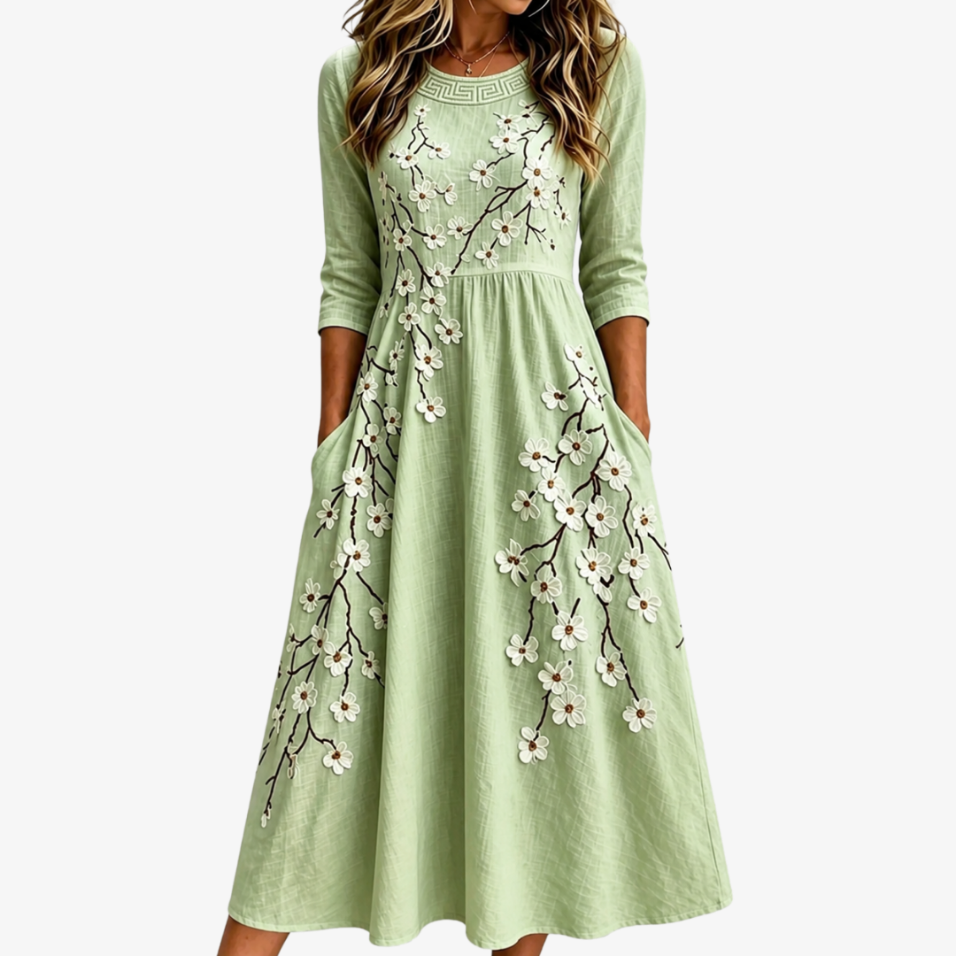 Delilah | Sage Blossom Garden Sage Green Pocket Midi Dress