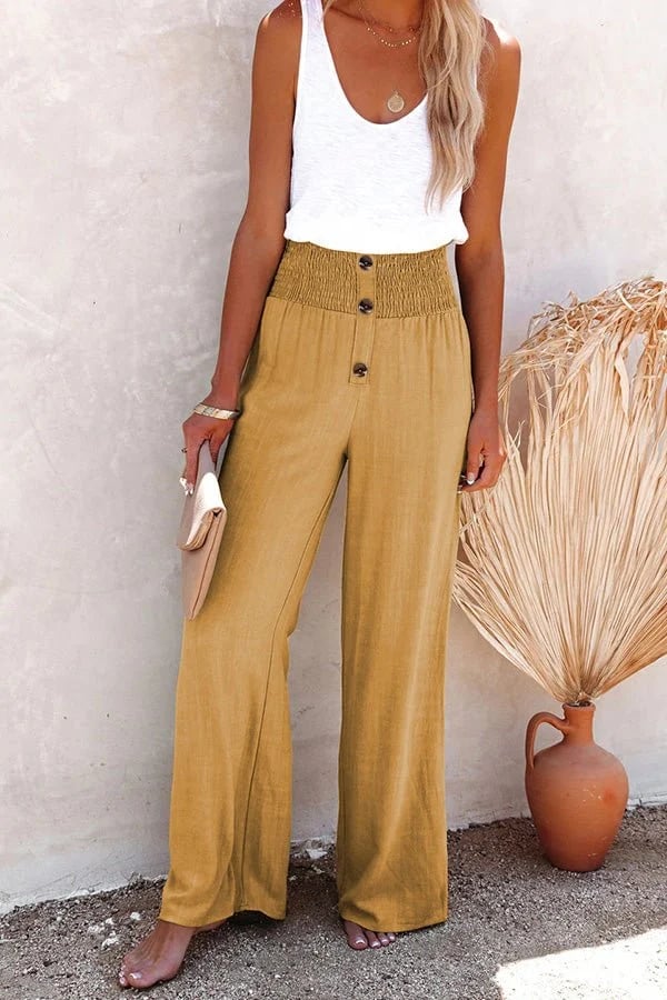 Chloe | High-Waisted Smocked Trousers