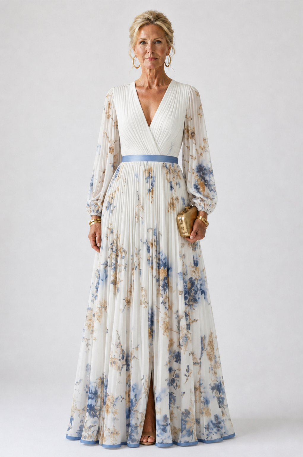 Evangeline | Long Sleeve V Neck Floral Maxi Dress