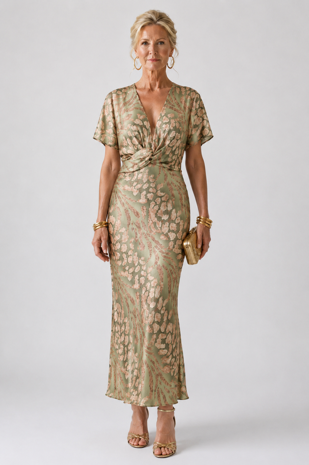 Beatrix | Abstract Print V Neck Twist Waist Midi Dress