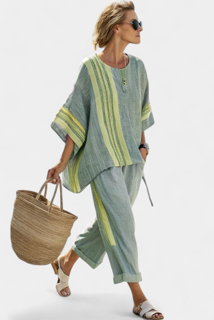 Daniela | Lavender Striped Bamboo Linen Set