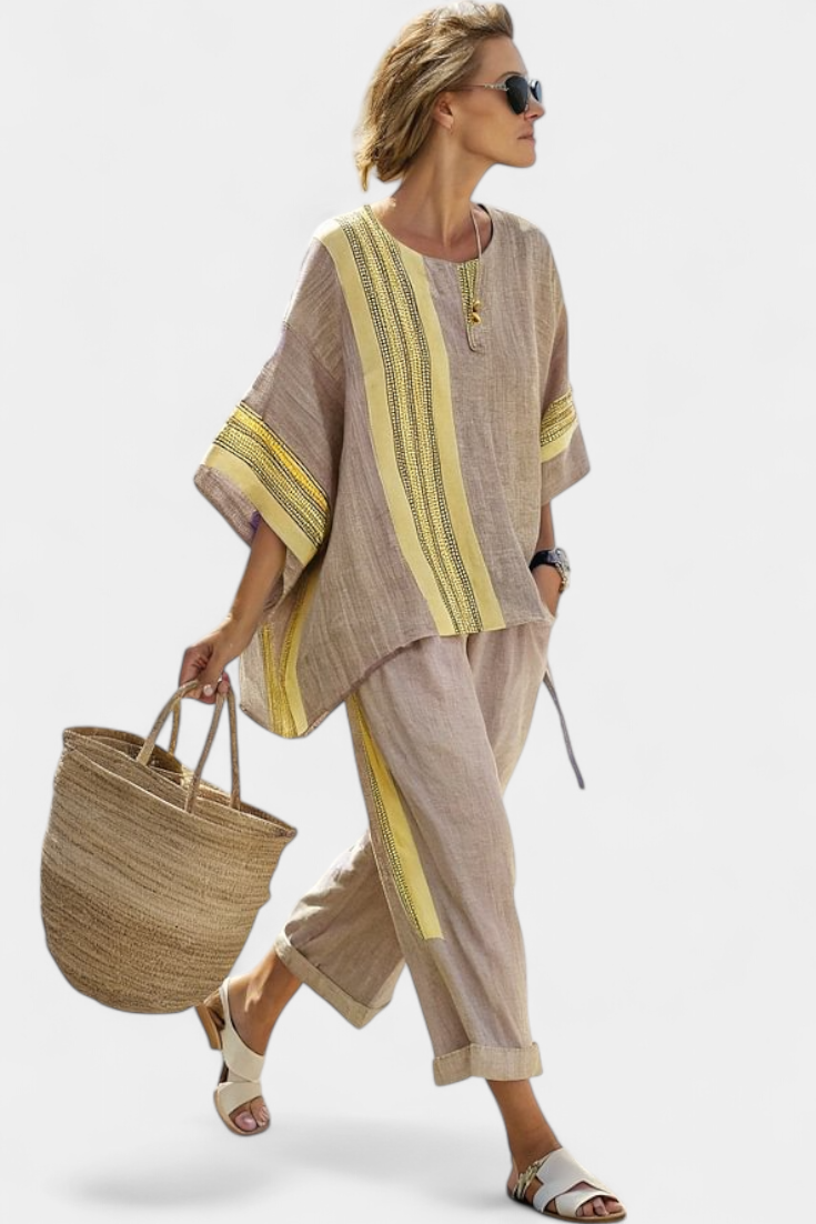 Daniela | Lavender Striped Bamboo Linen Set