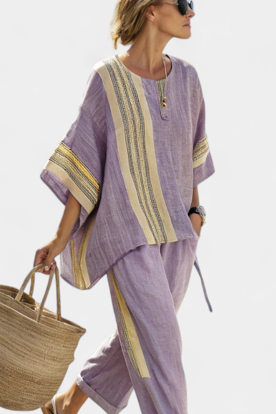 Daniela | Lavender Striped Bamboo Linen Set