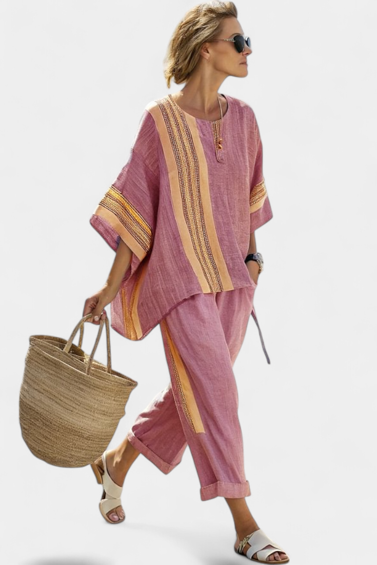 Daniela | Lavender Striped Bamboo Linen Set