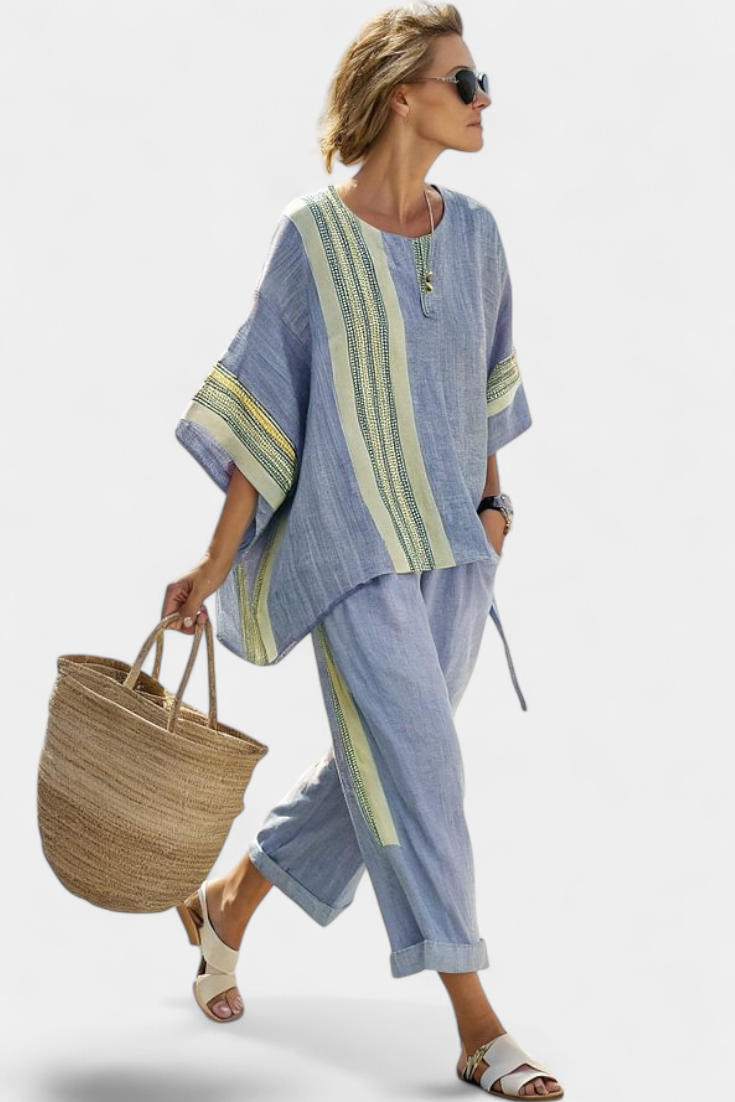 Daniela | Lavender Striped Bamboo Linen Set