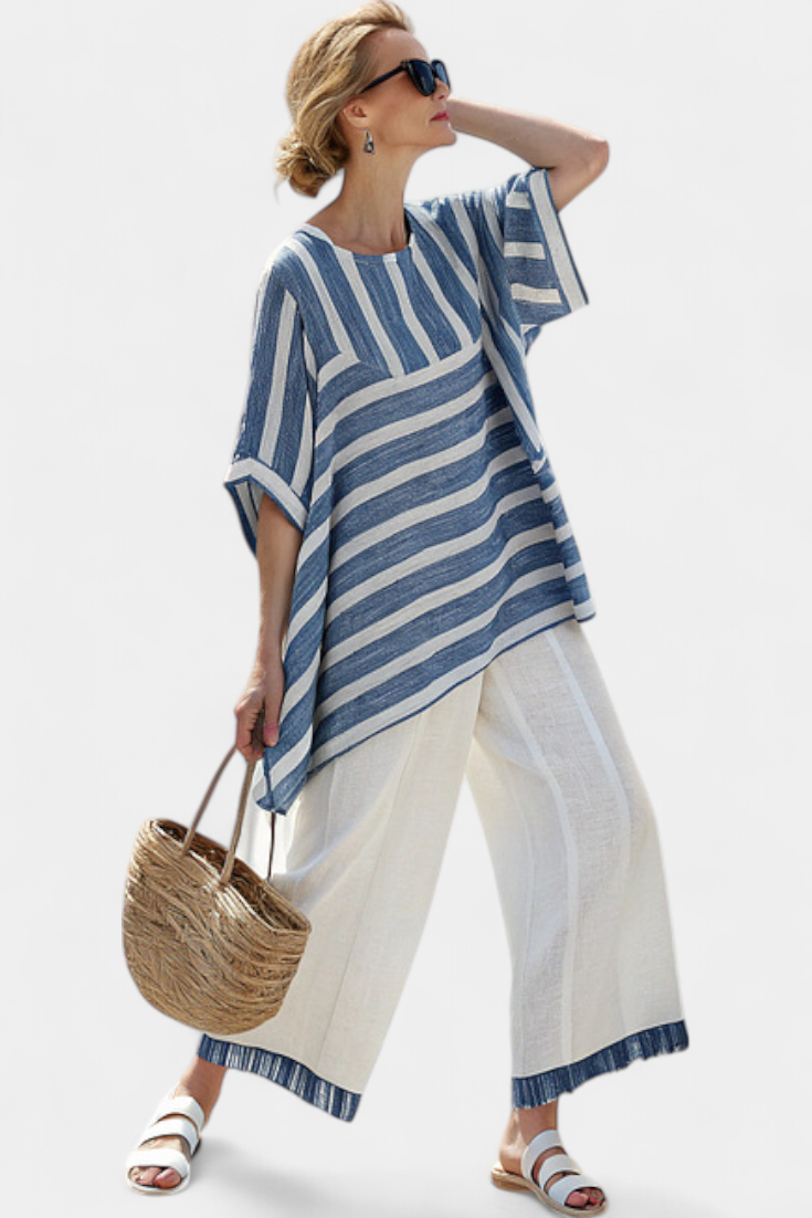 Evelyn | Blue Striped Trouser Set