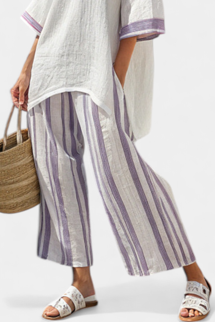 Olivia | Striped Bamboo Trouser Set