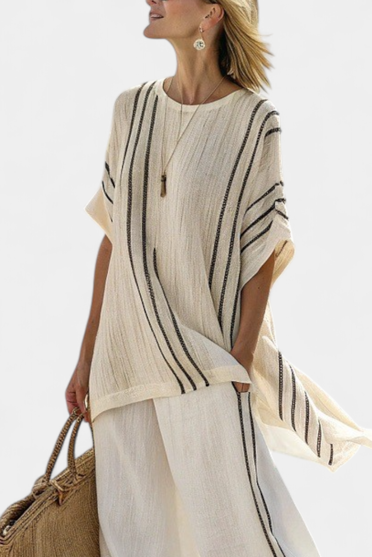 Camila | Ivory Striped Linen Trouser Set
