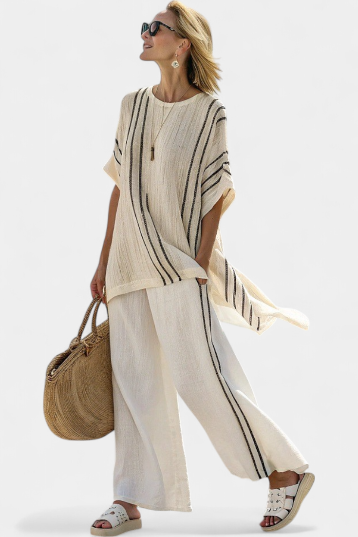 Camila | Ivory Striped Linen Trouser Set