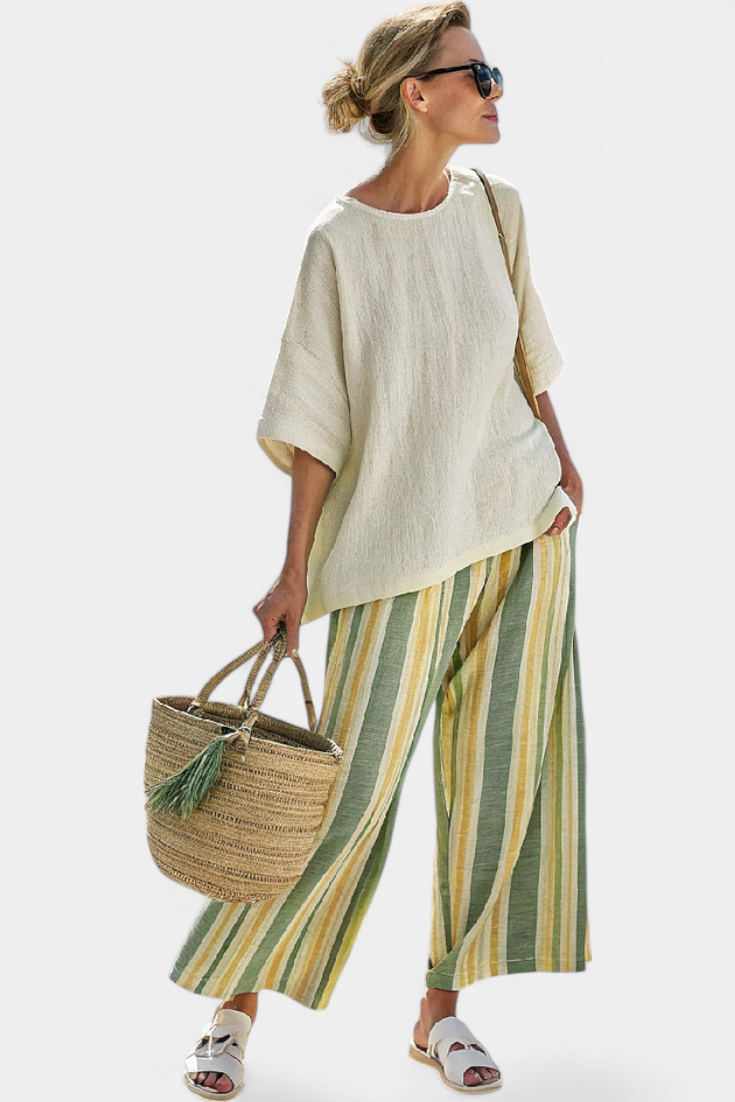 Victoria | Striped Linen Trouser Set