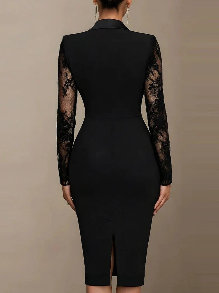 Seraphina | Black Tuxedo Midi Dress