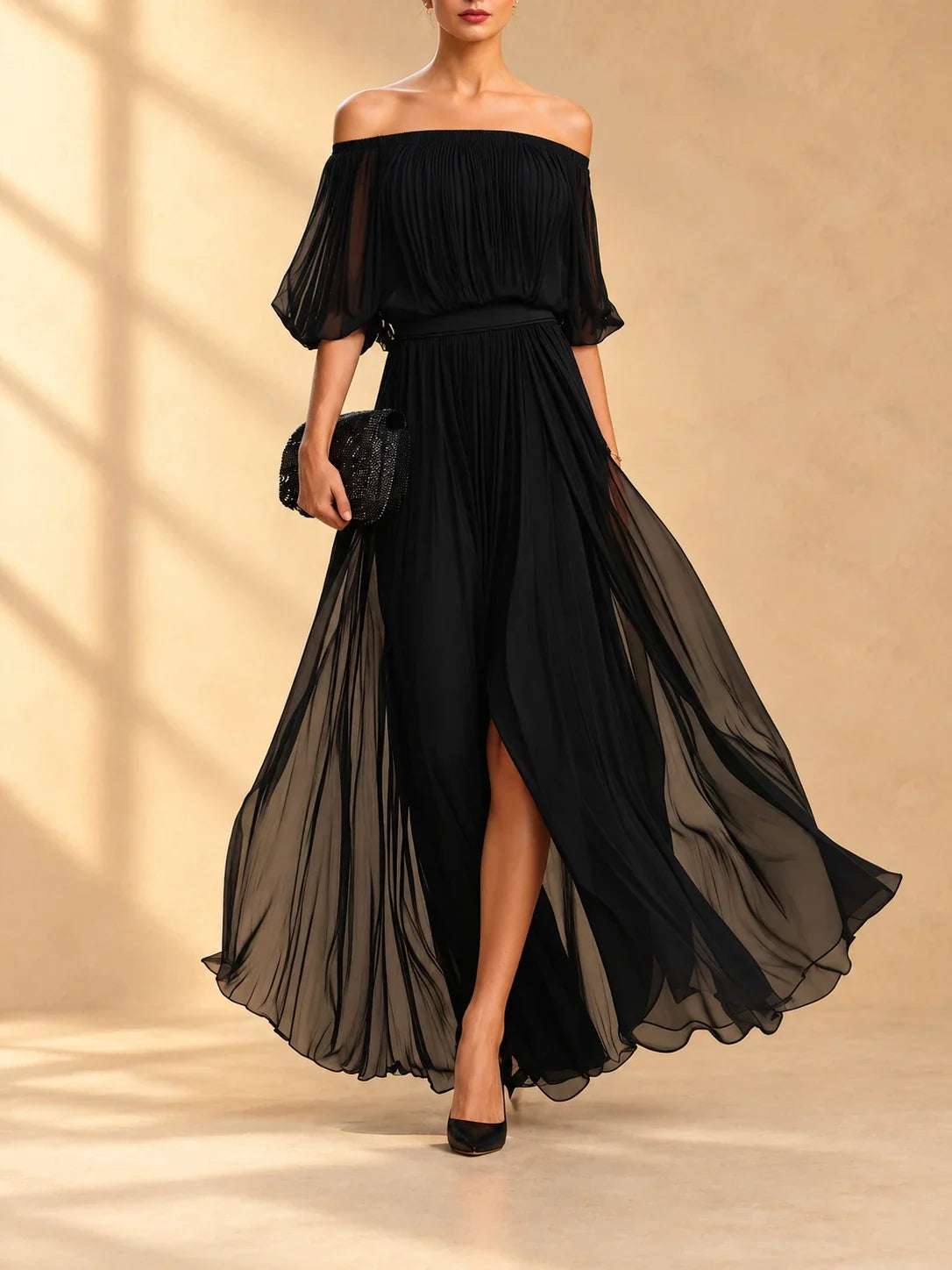 Genevieve | Off-Shoulder Chiffon Maxi Dress