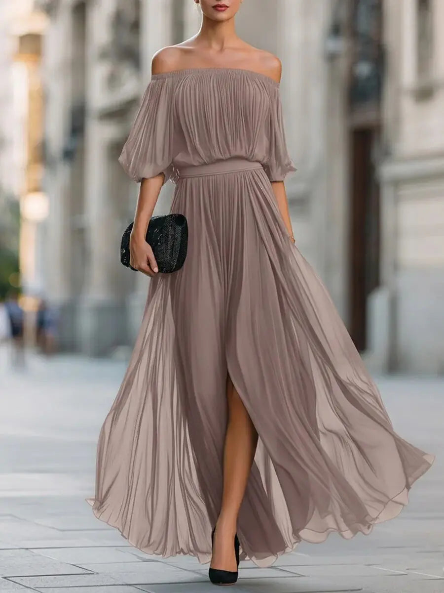 Genevieve | Off-Shoulder Chiffon Maxi Dress
