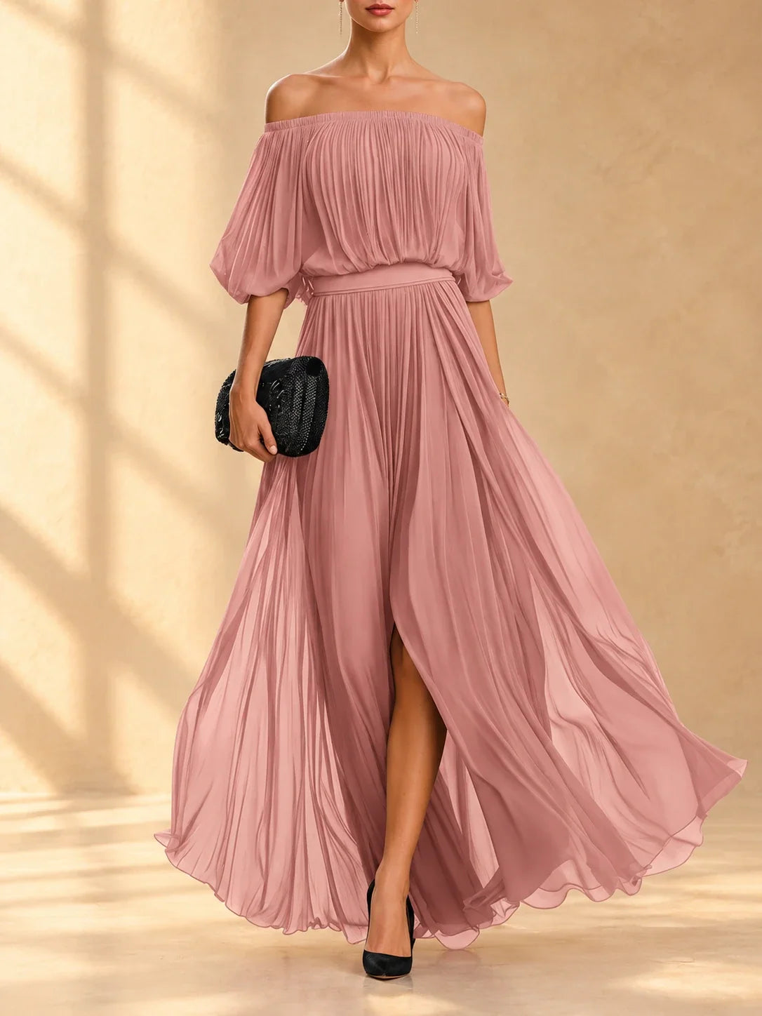 Genevieve | Off-Shoulder Chiffon Maxi Dress