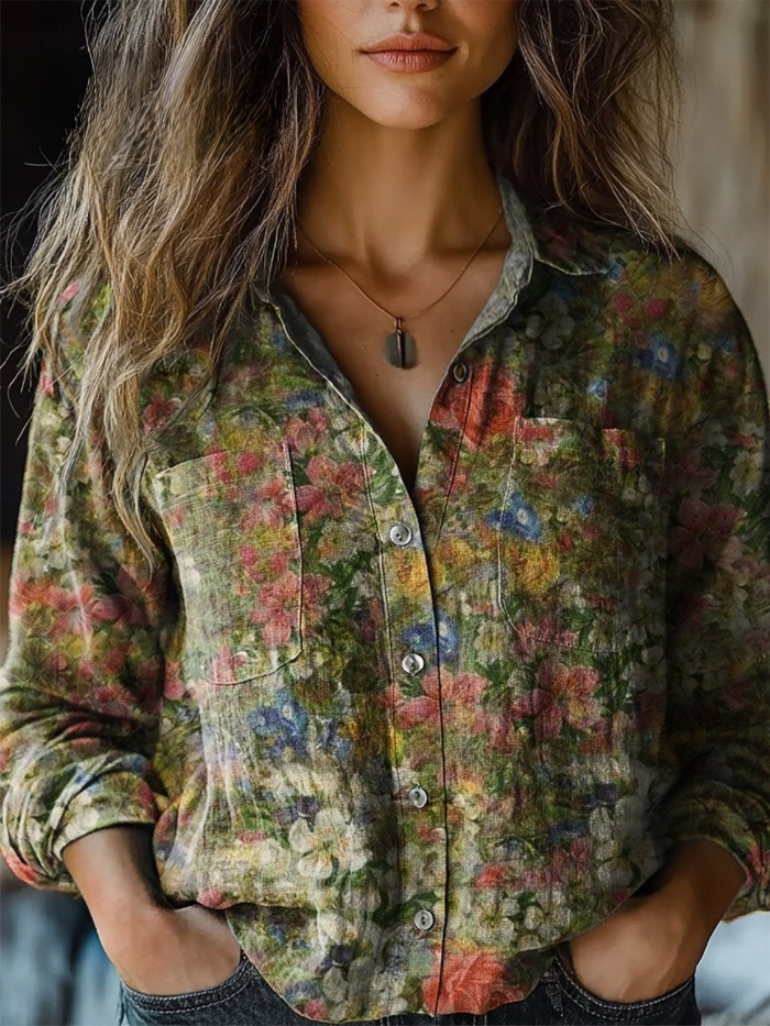 Eleanor | Ethnic-Print Long-Sleeve Blouse