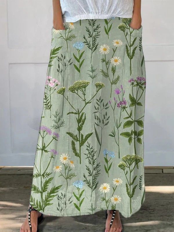 Avery | Spring Field Repeat Pattern Linen Skirt