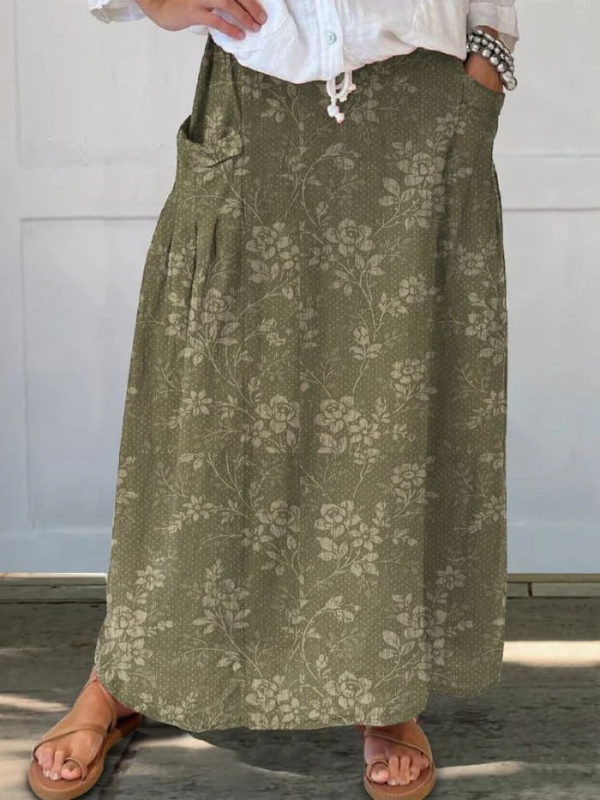 Evelyn | Vintage Floral Linen Skirt