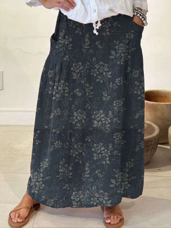 Evelyn | Vintage Floral Linen Skirt