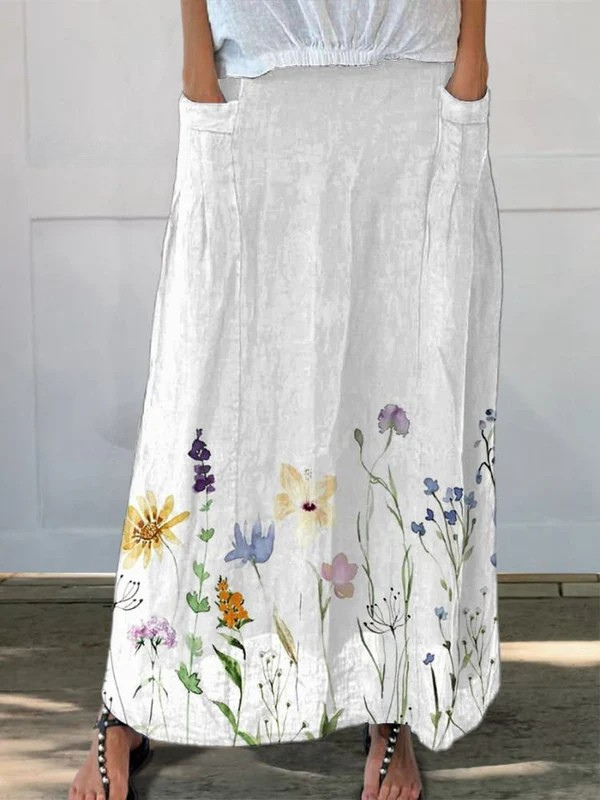 Harper | Watercolor Spring Meadows Linen Skirt